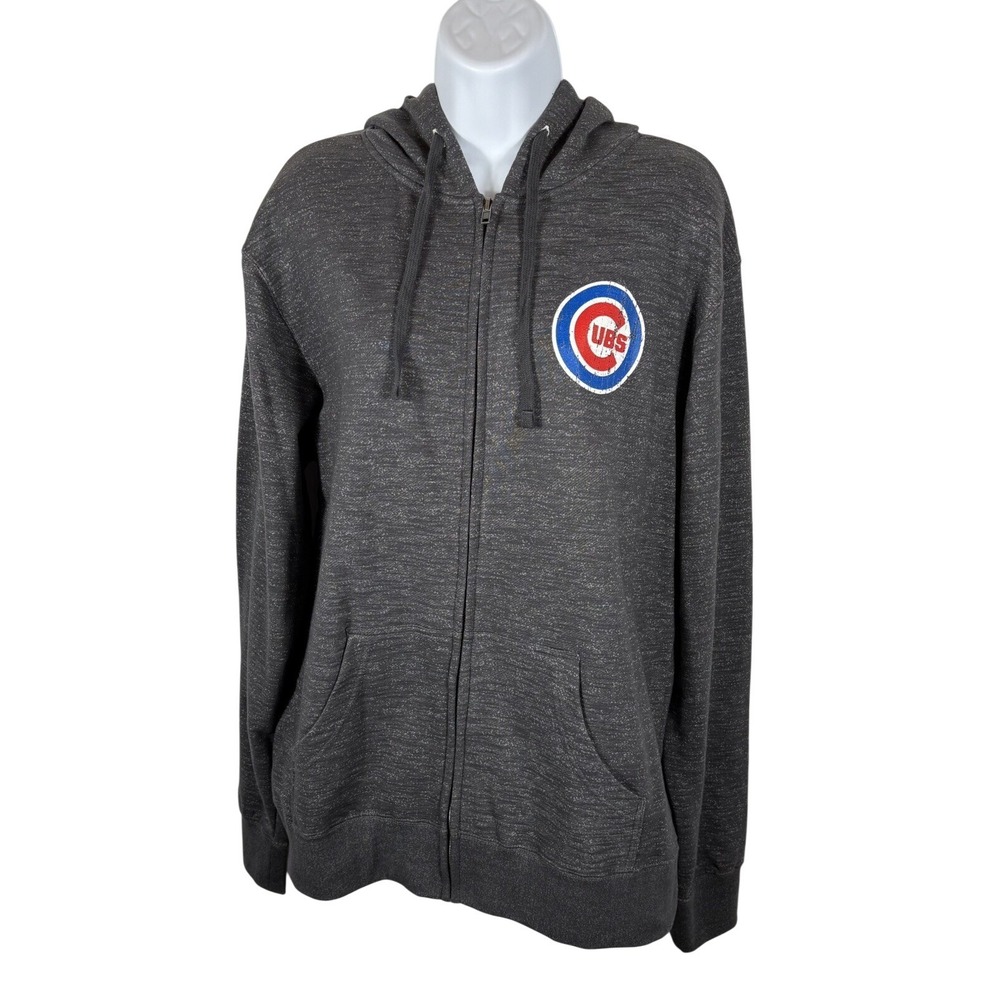 Chicago Cubs Full Zip Jacket Hooded By Stitches Size Large MLB Gray Logo - 451